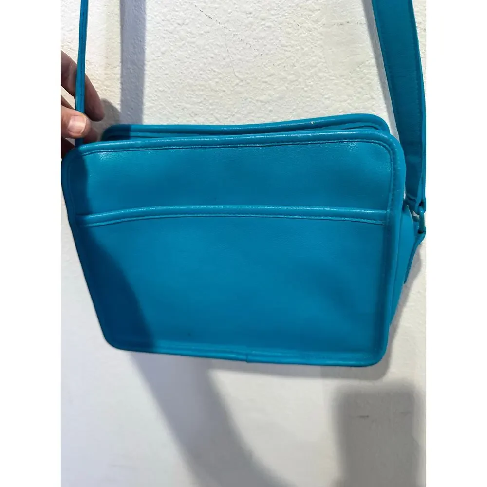 Vintage COACH Upcycled Teal Blue Square Style Crossbody Zipper Closure 90s Bag